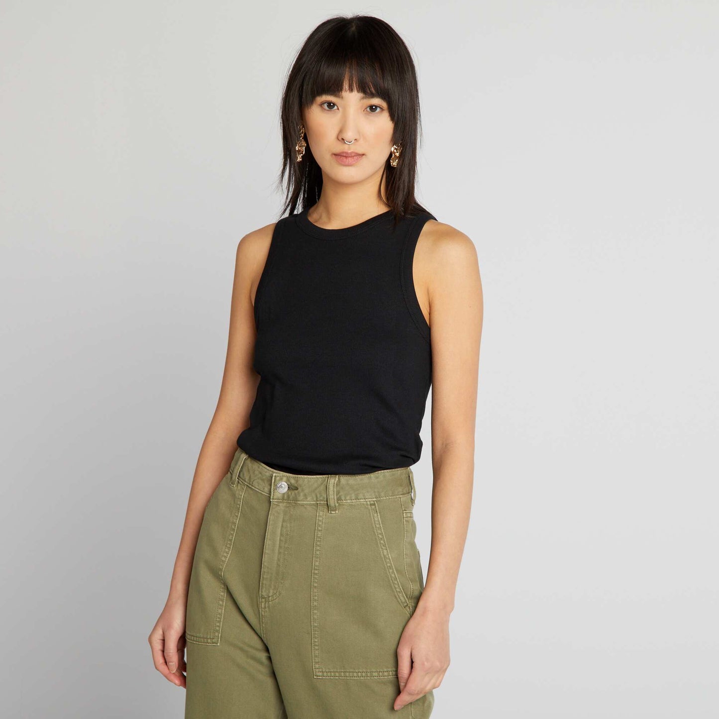 Ribbed vest top with cutaway arms black