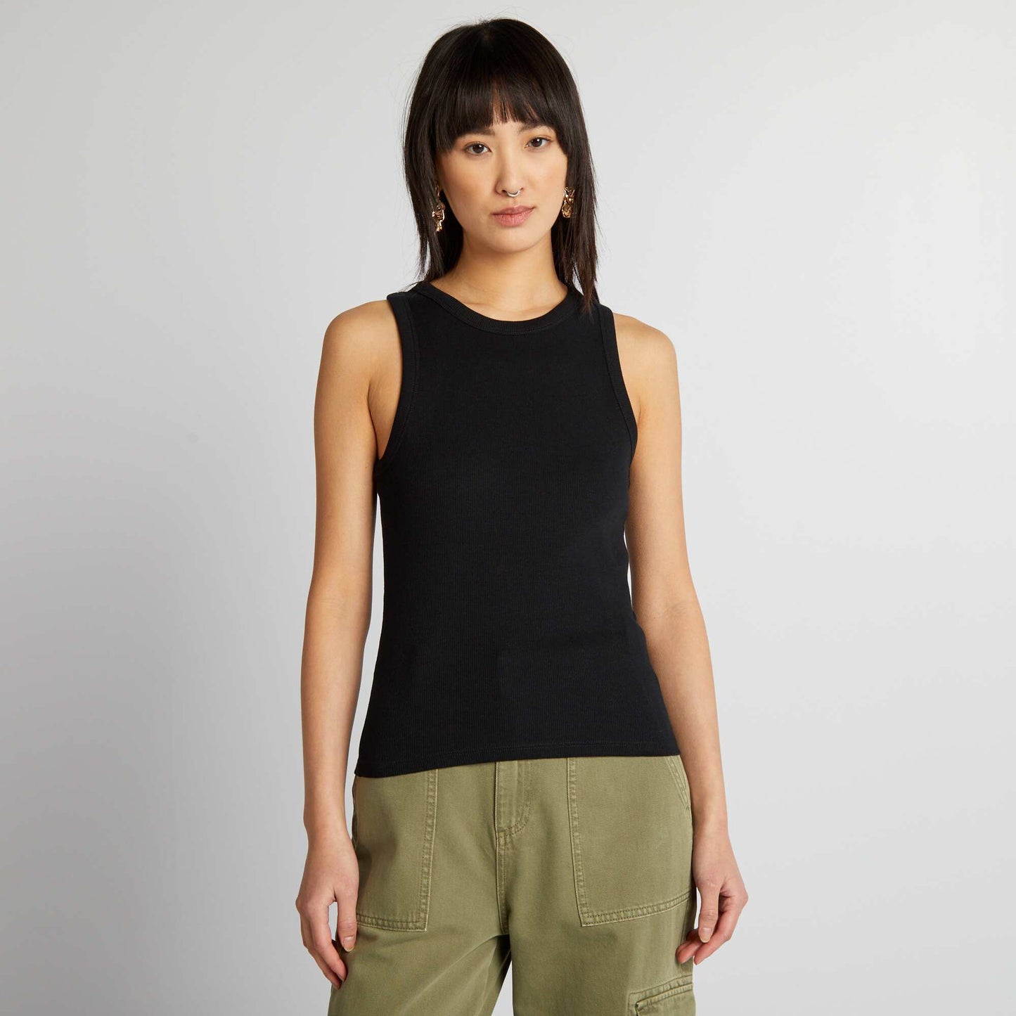 Ribbed vest top with cutaway arms black