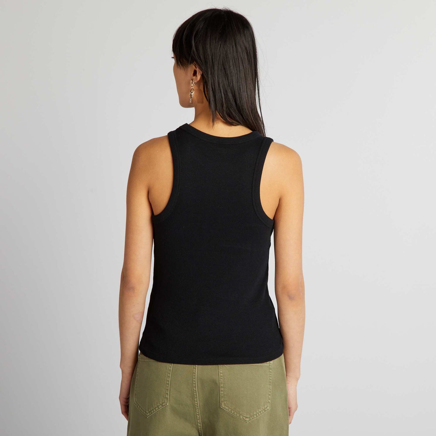 Ribbed vest top with cutaway arms black