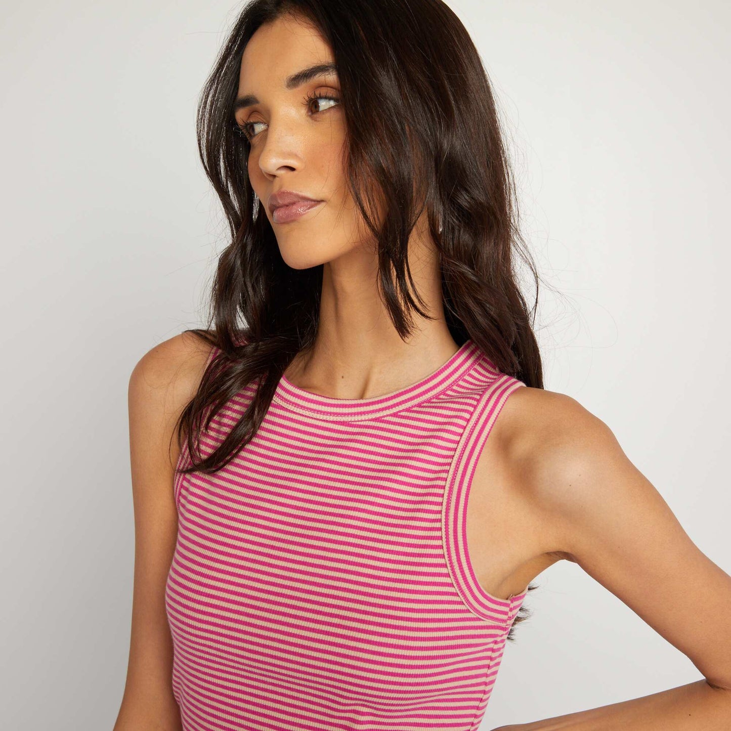 Ribbed vest top with cutaway arms PINK