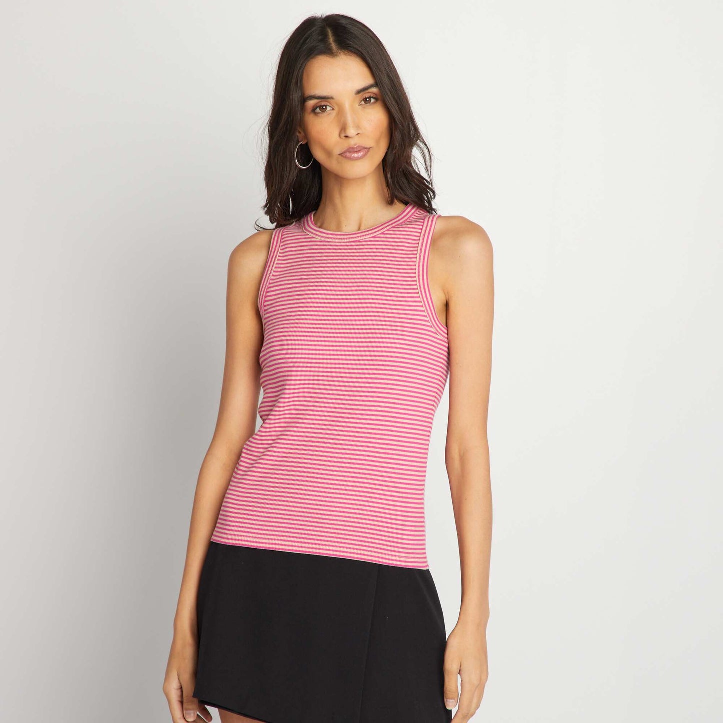 Ribbed vest top with cutaway arms PINK