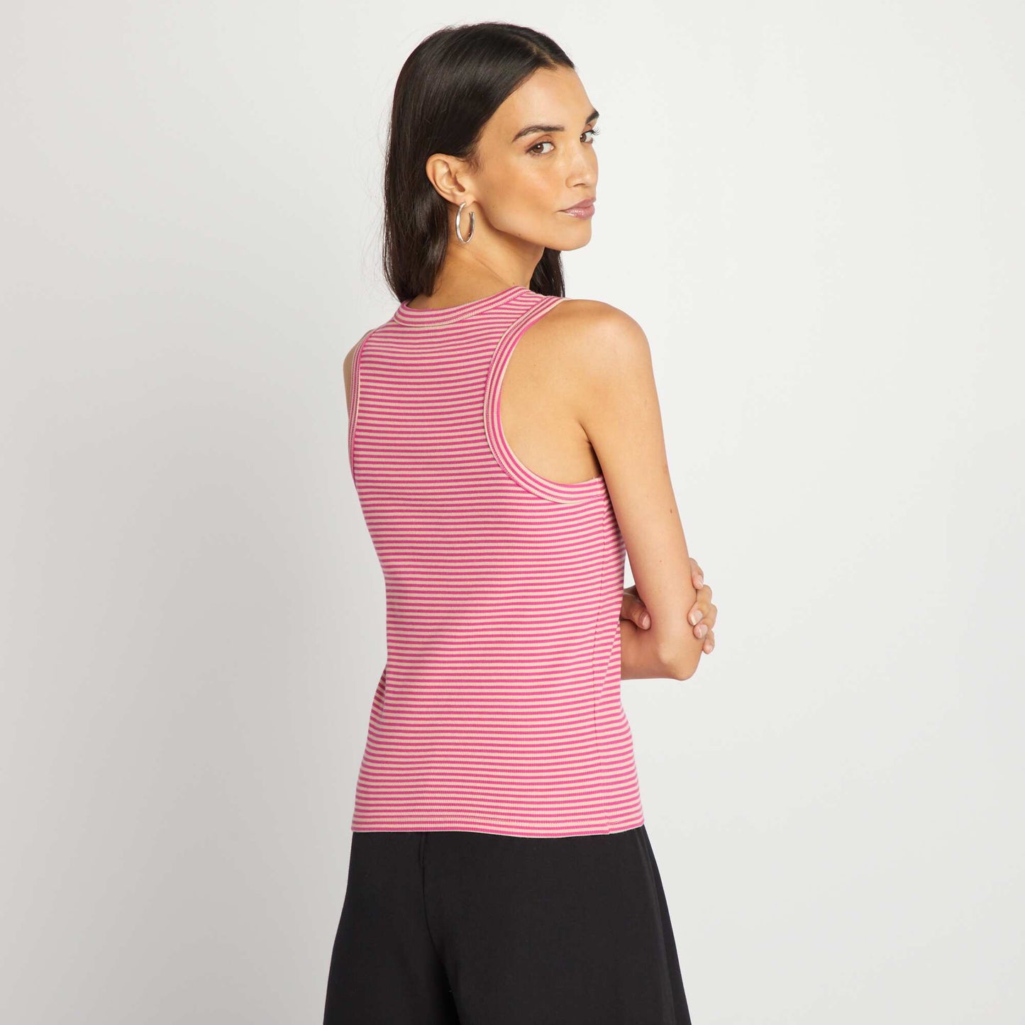 Ribbed vest top with cutaway arms PINK