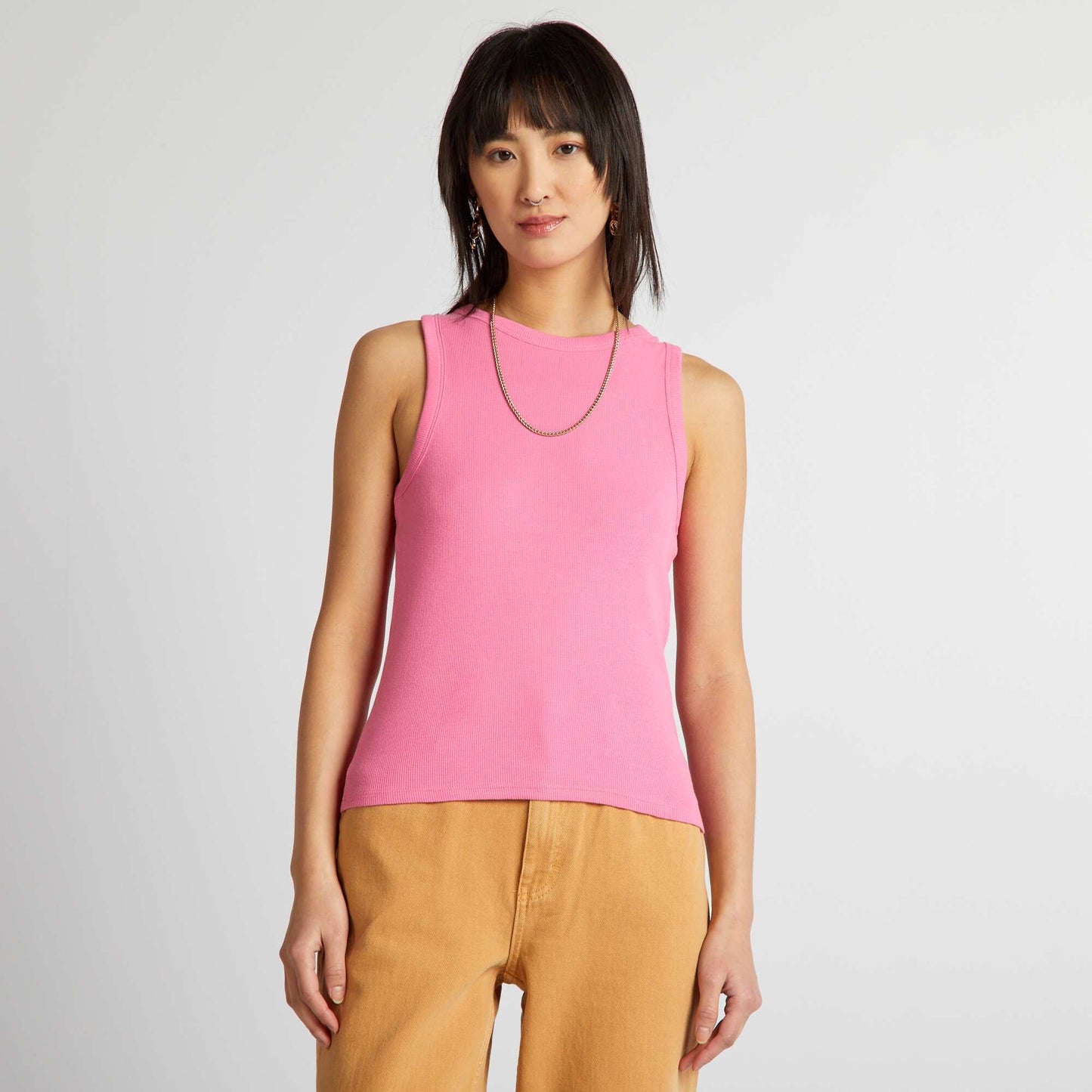 Ribbed vest top with cutaway arms pink