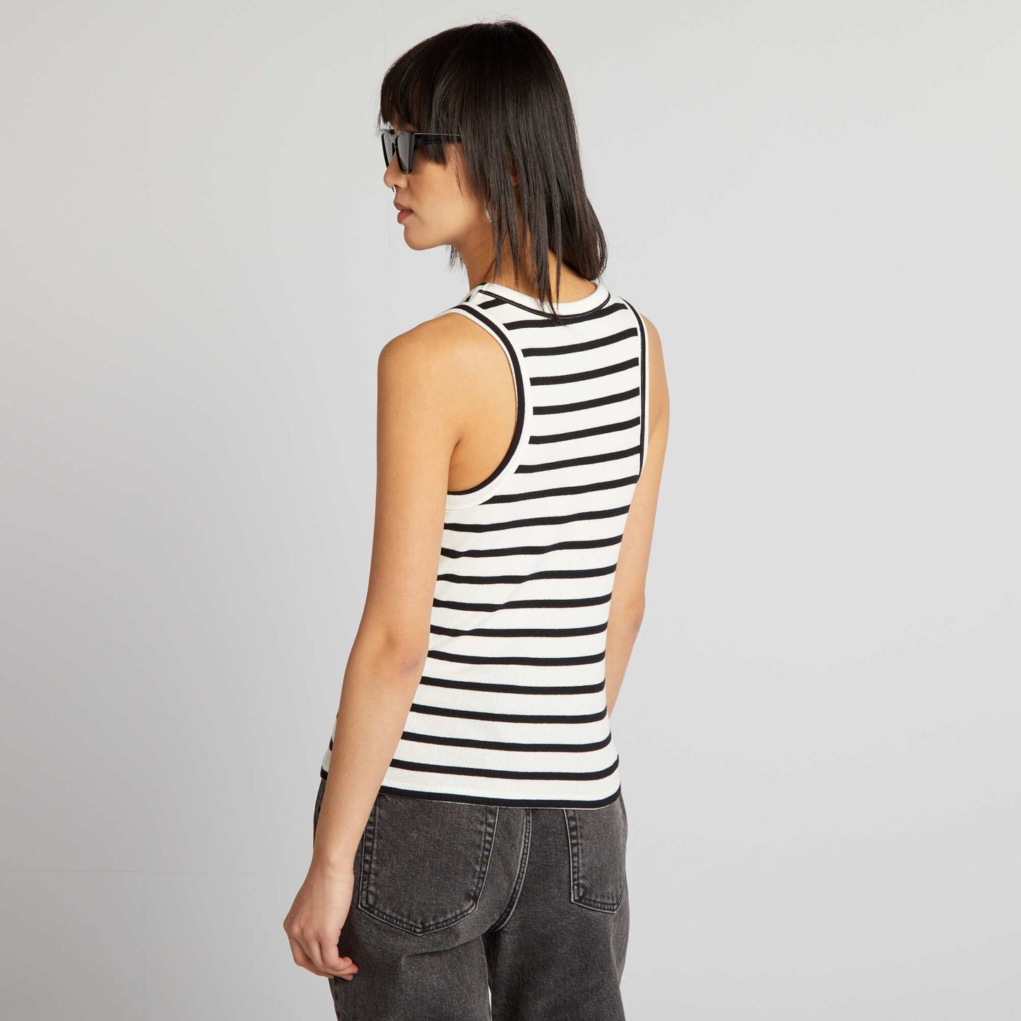 Ribbed vest top with cutaway arms WHITE