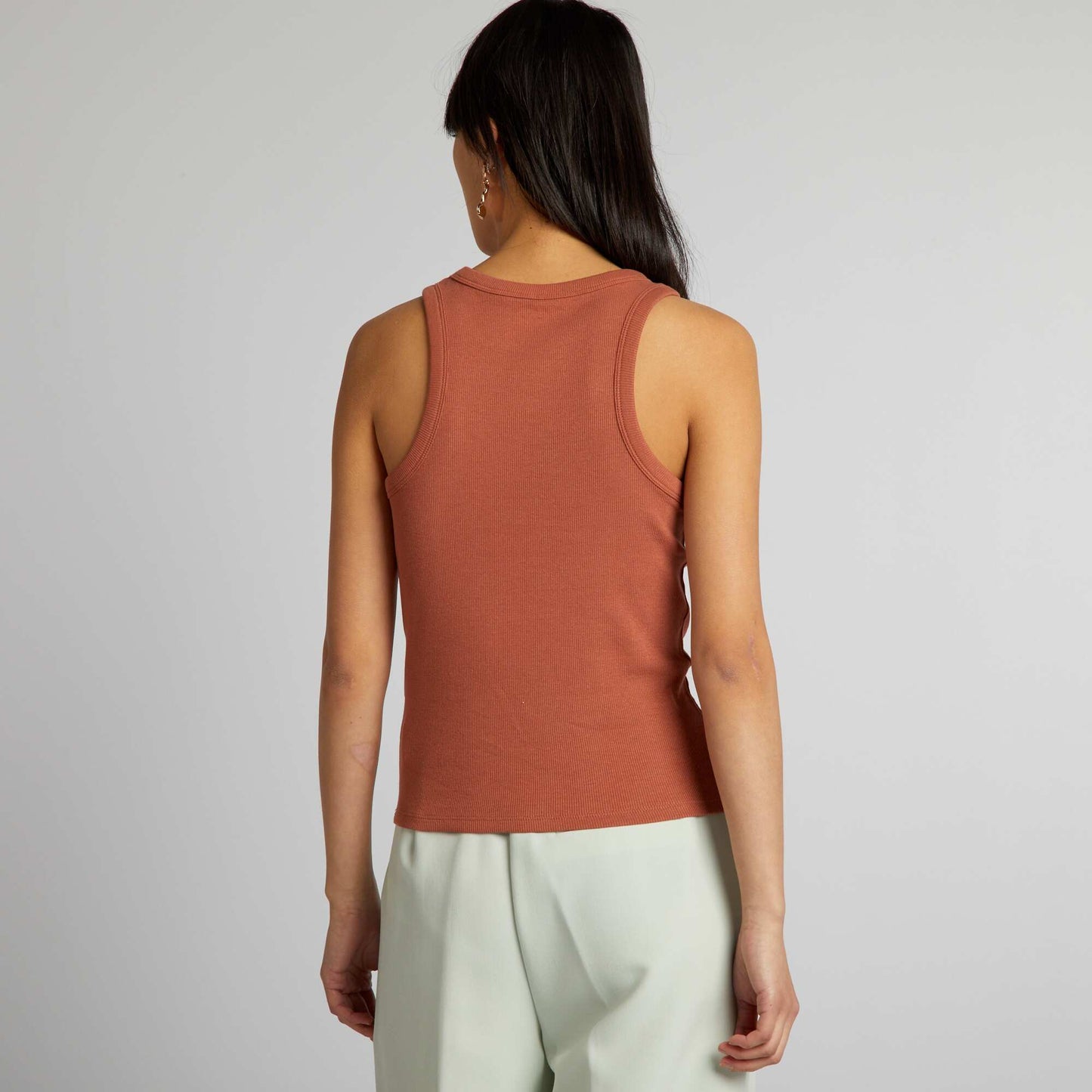 Ribbed vest top with cutaway arms BROWN