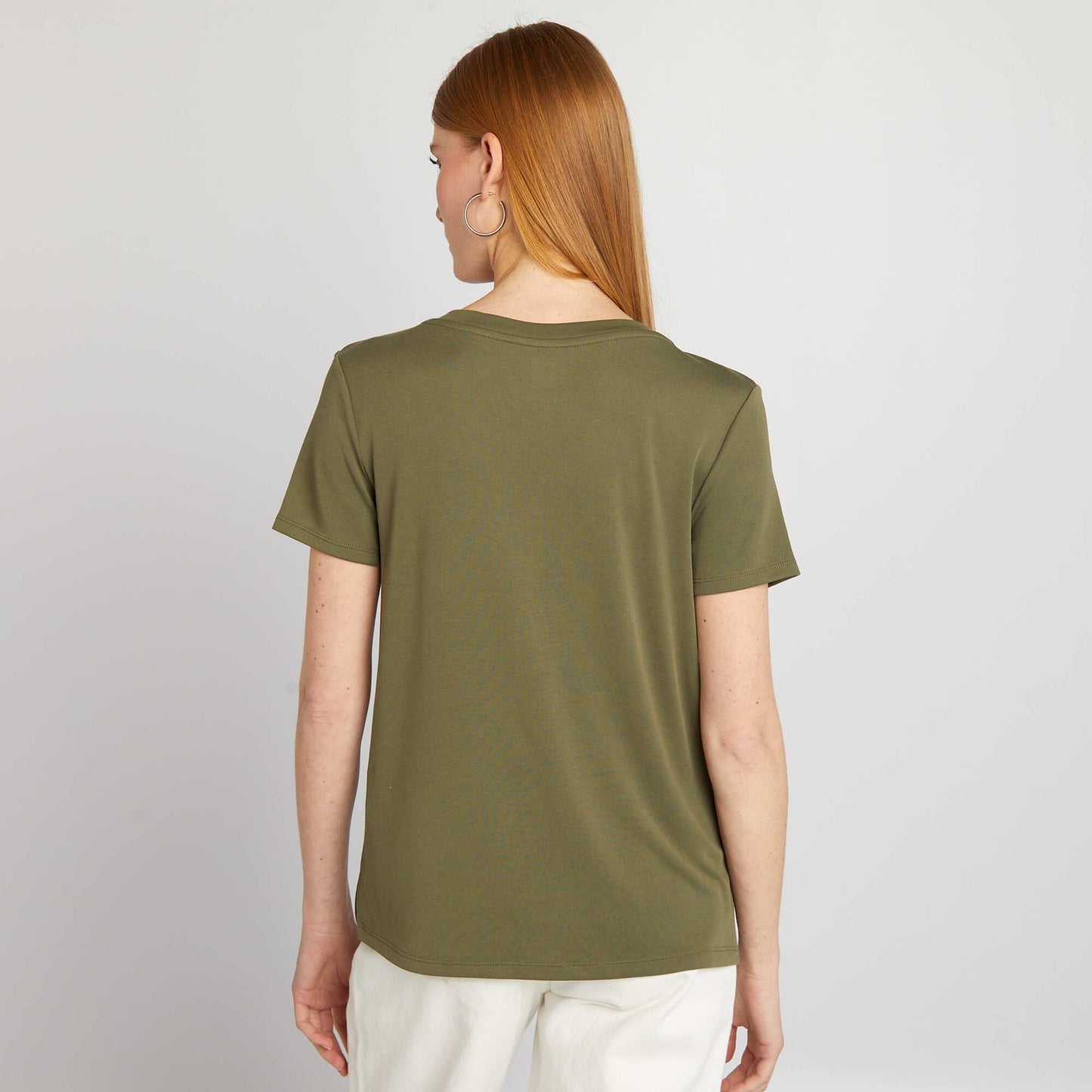 Stretch V-neck T-shirt KHAKI