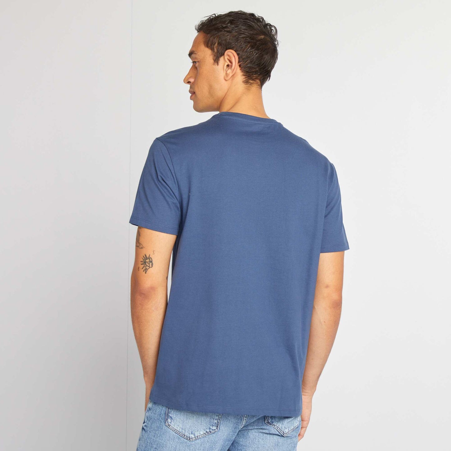 Round-neck cotton T-shirt BLUE