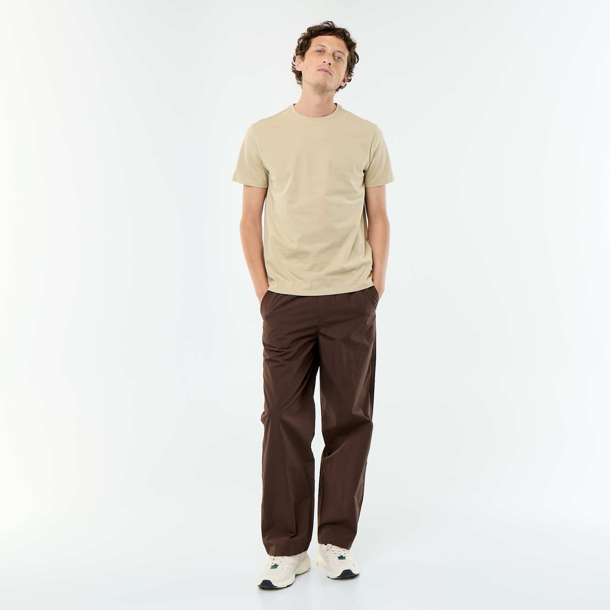 Round-neck cotton T-shirt BEIGE