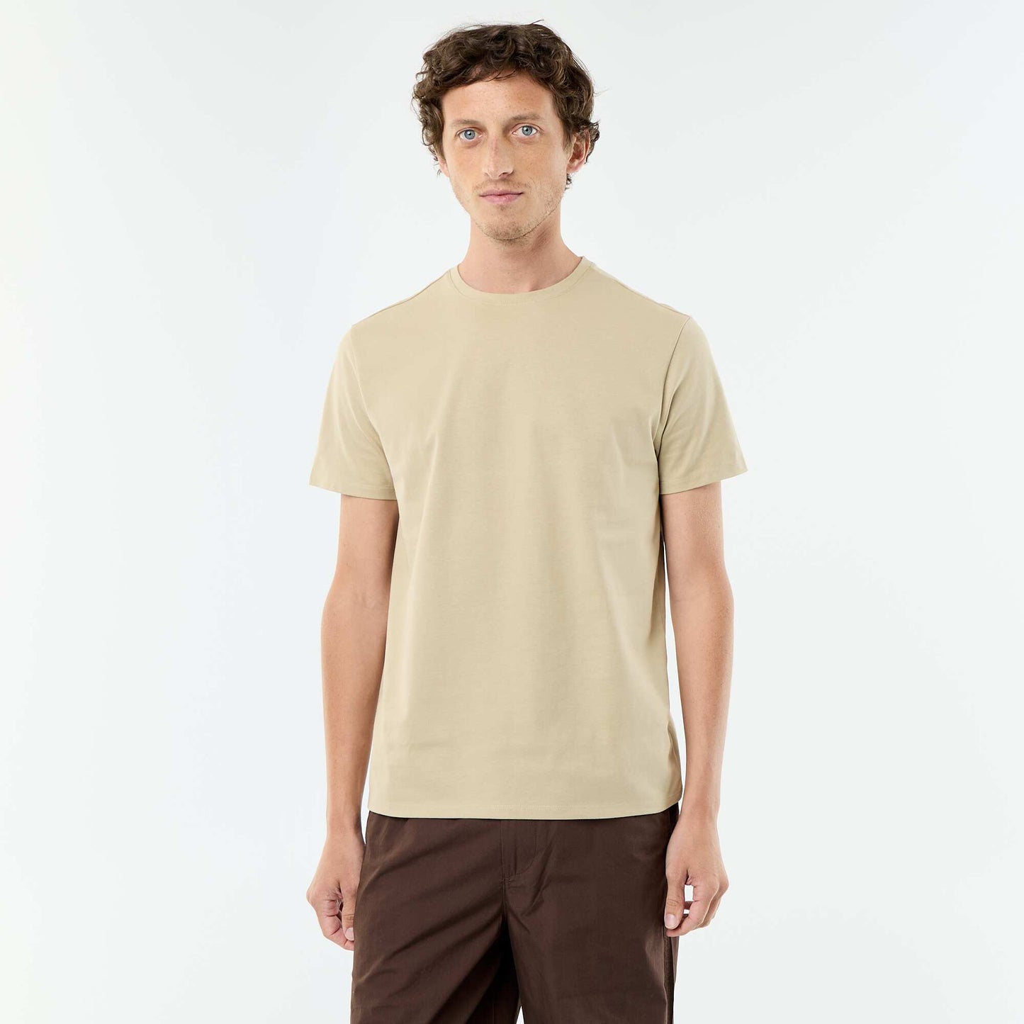 Round-neck cotton T-shirt BEIGE