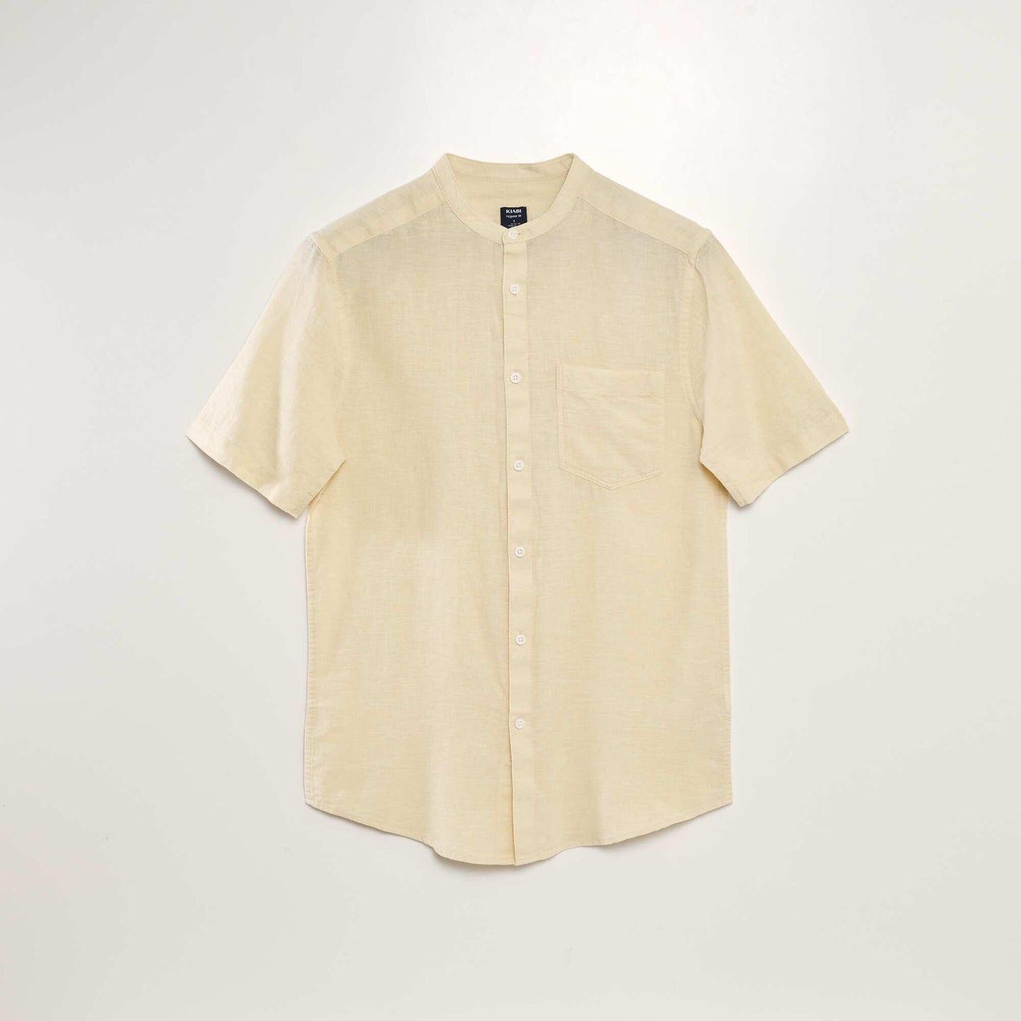 Shirt-sleeved linen shirt with mandarin collar WHITE