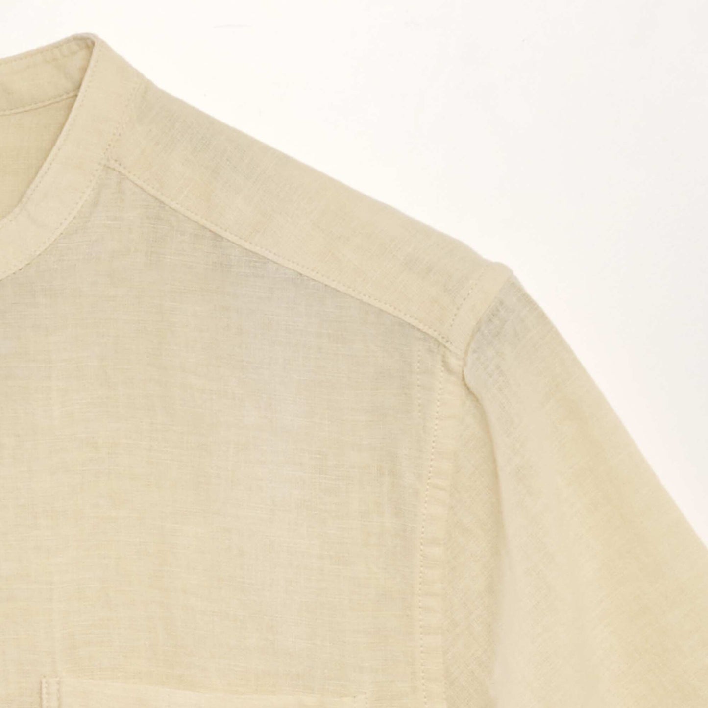 Shirt-sleeved linen shirt with mandarin collar WHITE