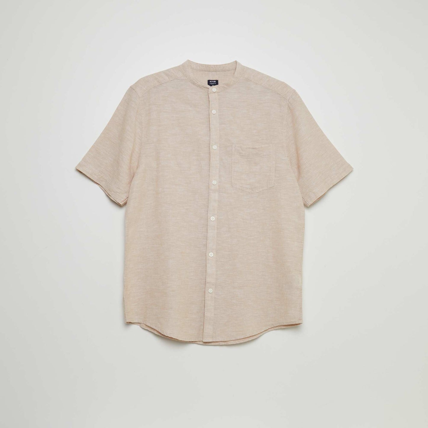 Shirt-sleeved linen shirt with mandarin collar WHITE