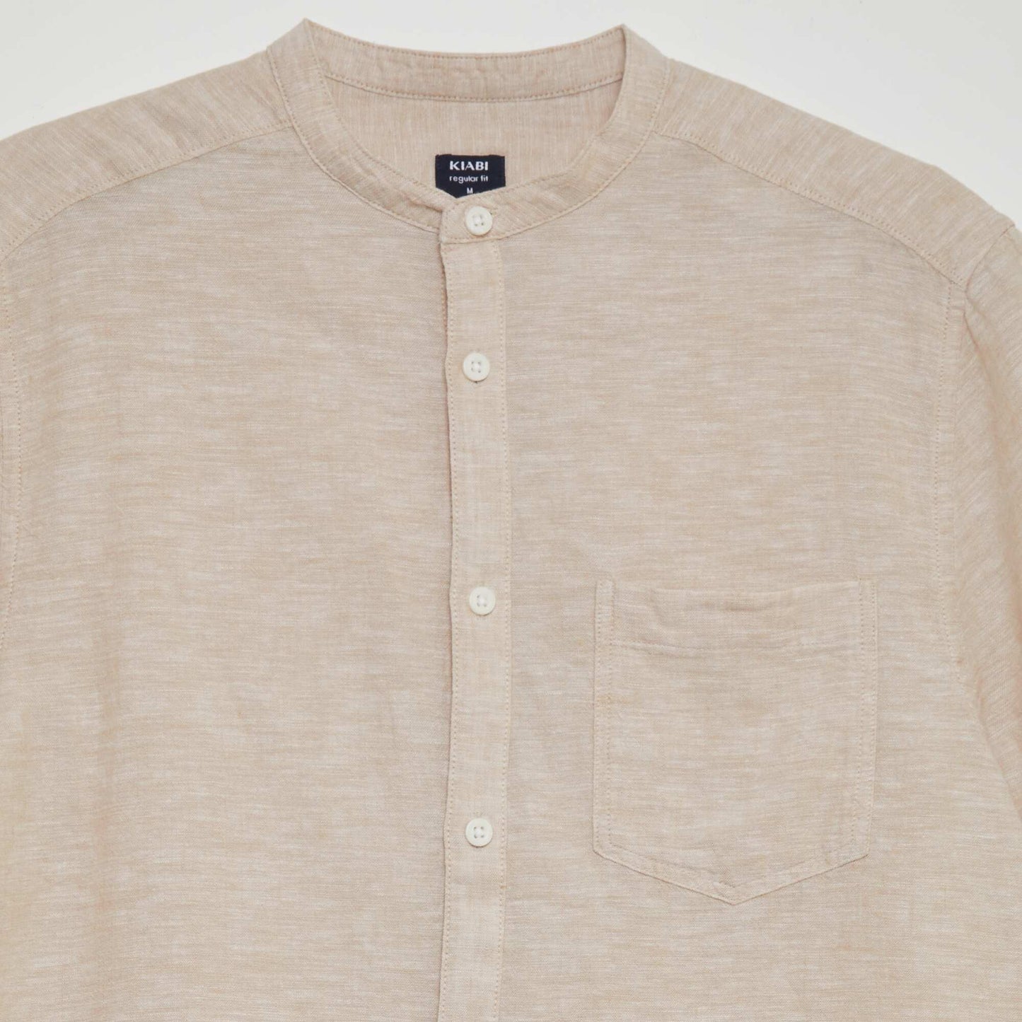 Shirt-sleeved linen shirt with mandarin collar WHITE