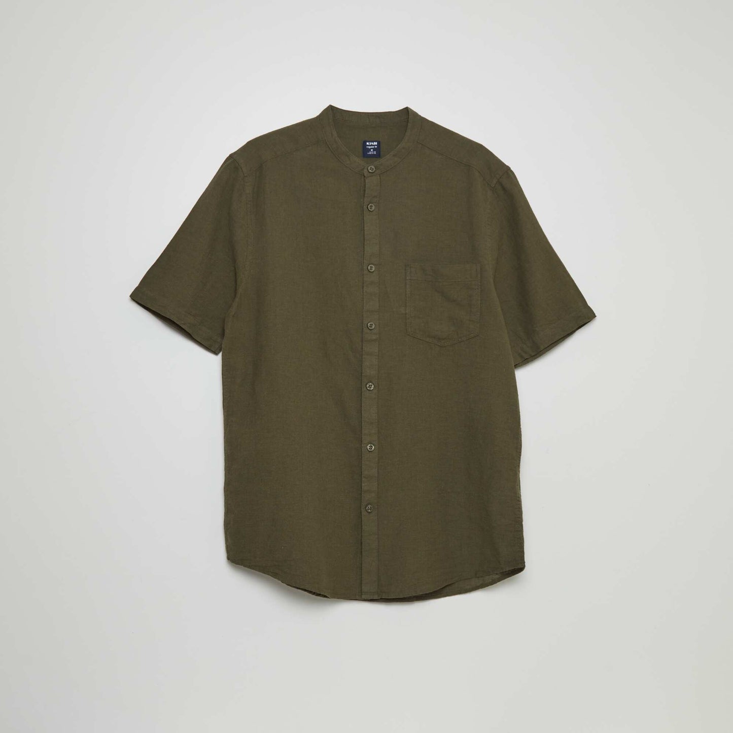 Shirt-sleeved linen shirt with mandarin collar KHAKI