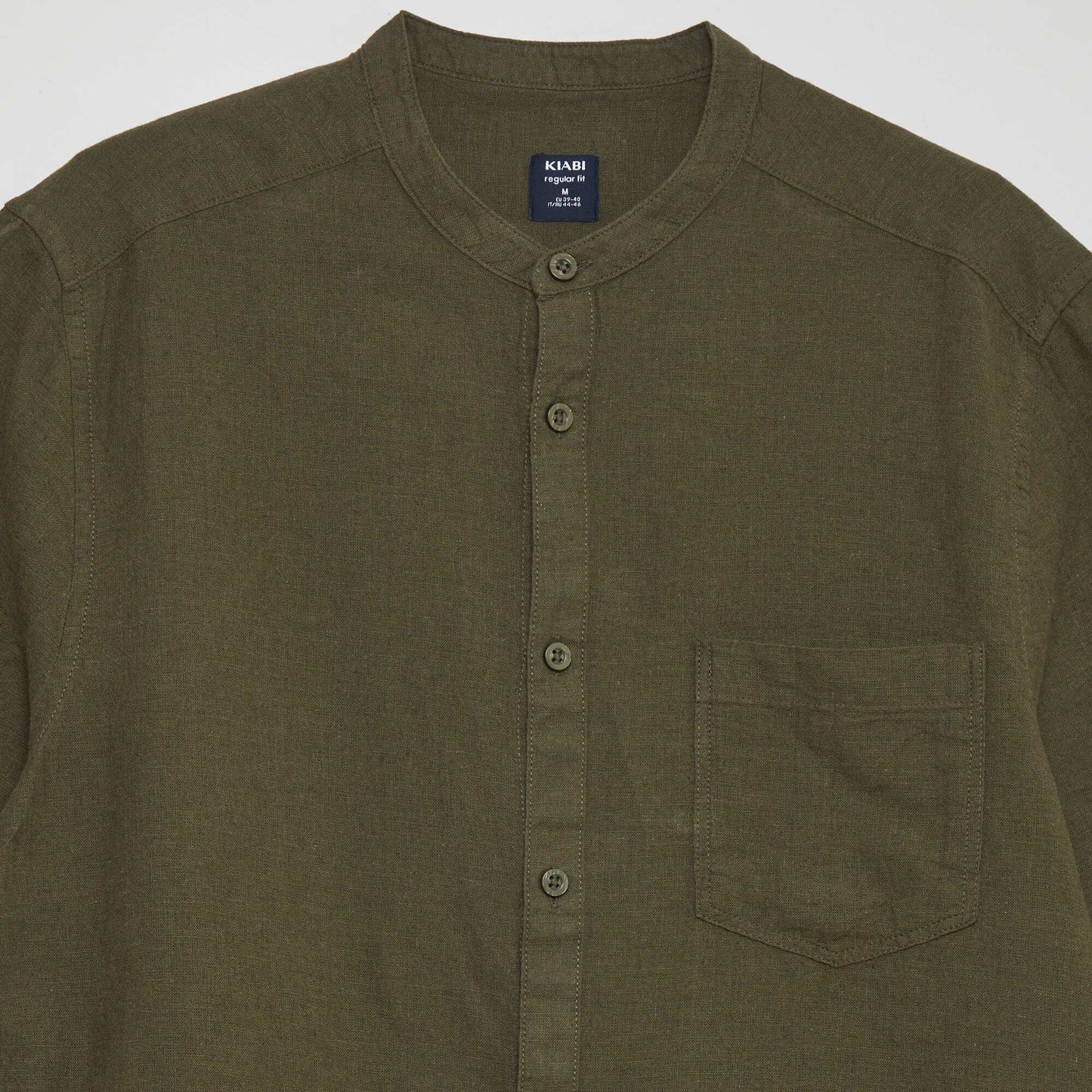 Shirt-sleeved linen shirt with mandarin collar KHAKI