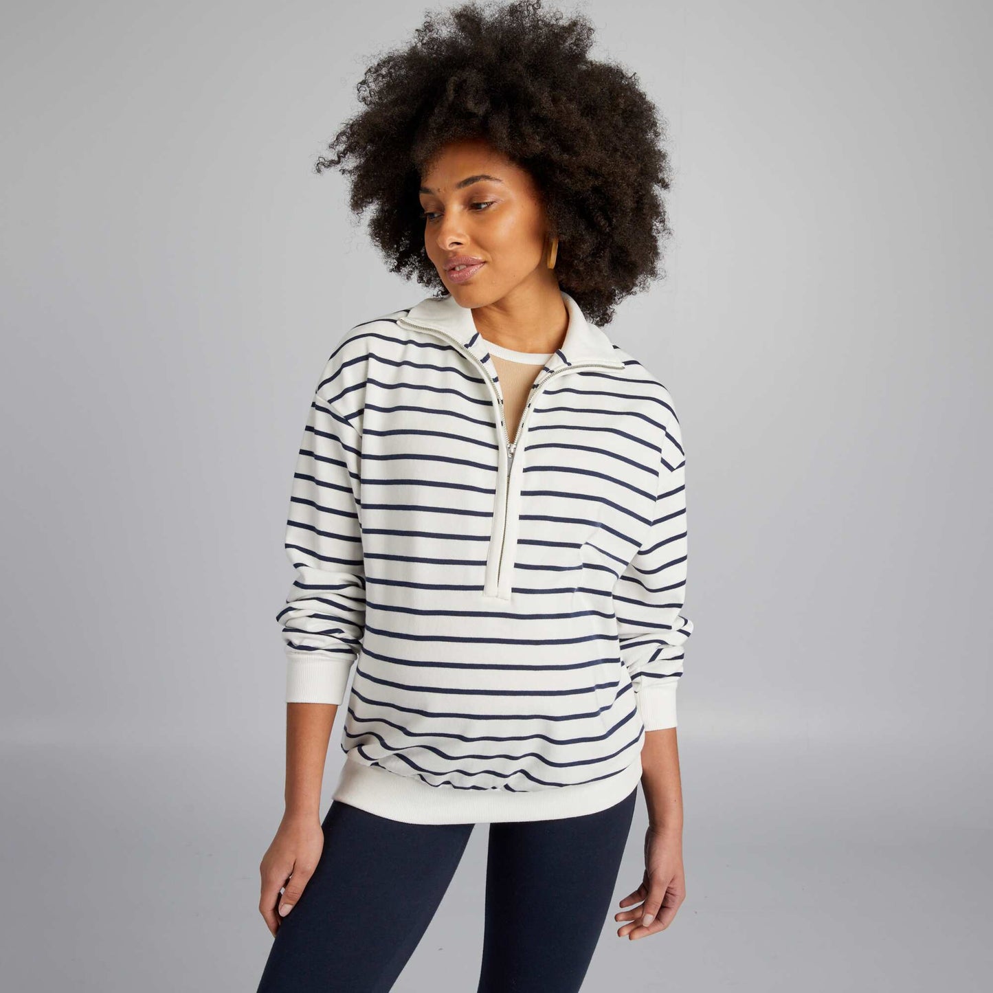 Zip collar maternity sweatshirt WHITE