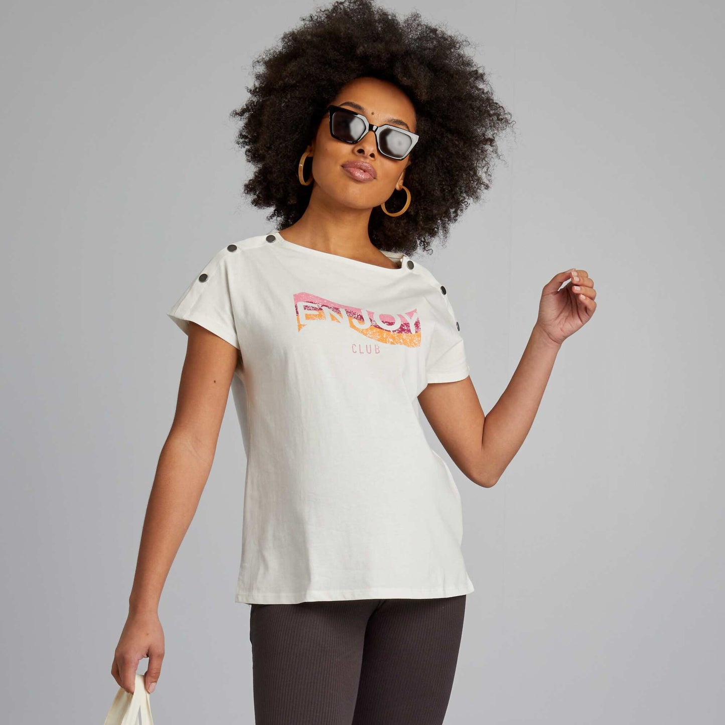 Nursing T-shirt with buttoned collar WHITE