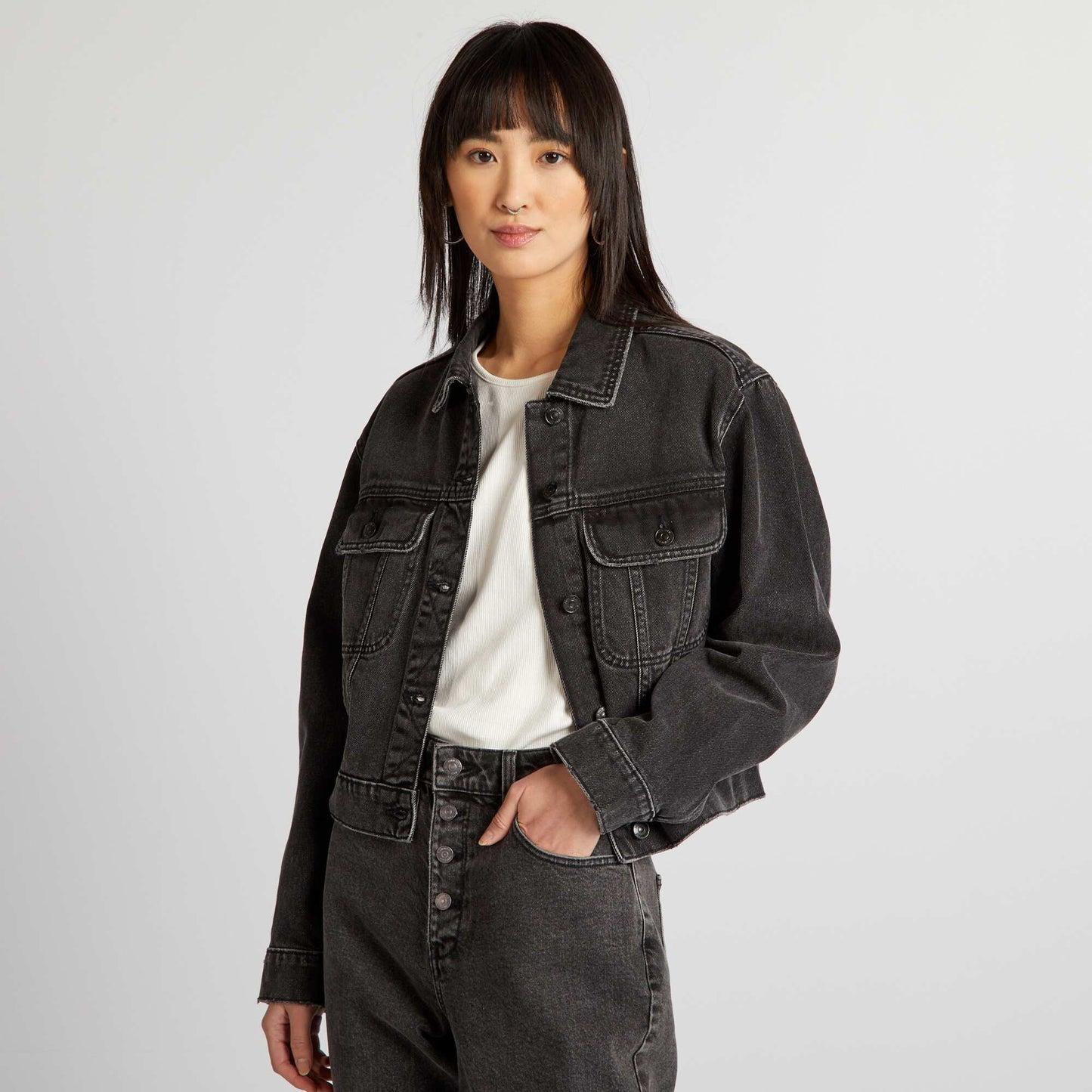 Cropped denim jacket BLACK