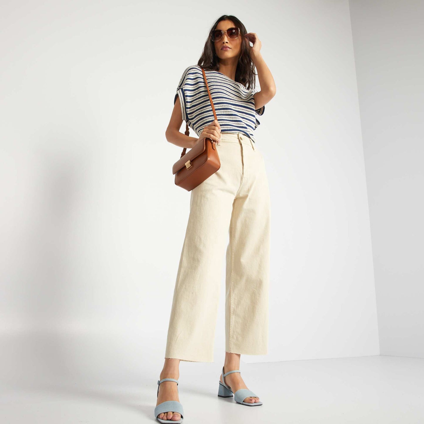 High-waist wide-leg jeans BEIGE