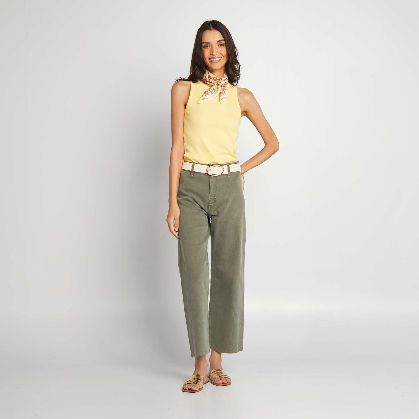 High-waist wide-leg jeans GREEN