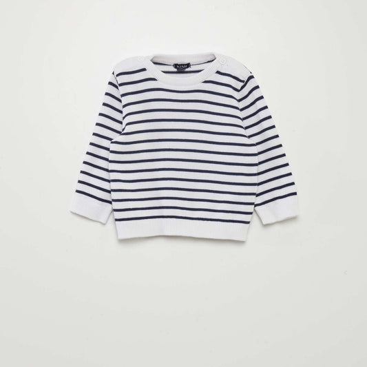 Striped fine-knit sweater WHITE