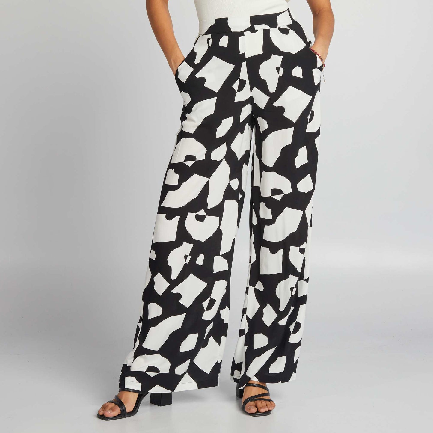 Printed wide-leg trousers BLACK