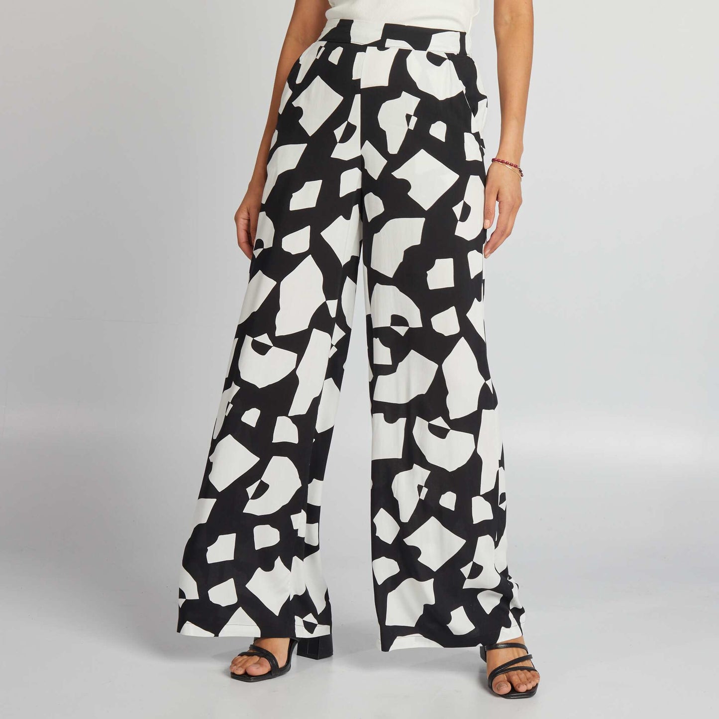 Printed wide-leg trousers BLACK