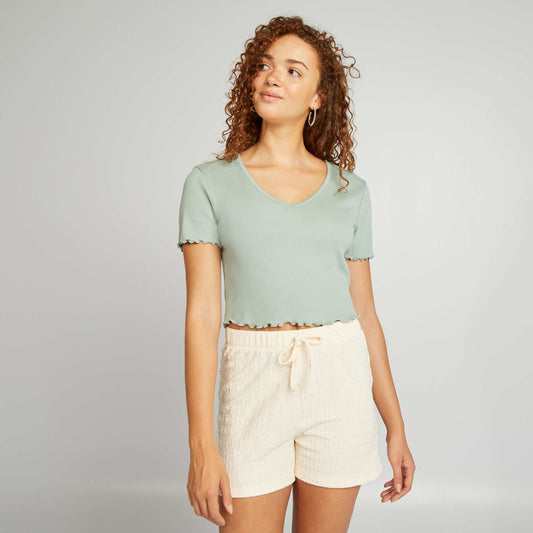 Crop top with scalloped edging GREEN