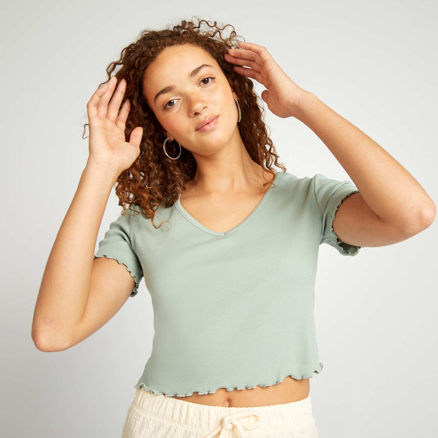 Crop top with scalloped edging GREEN