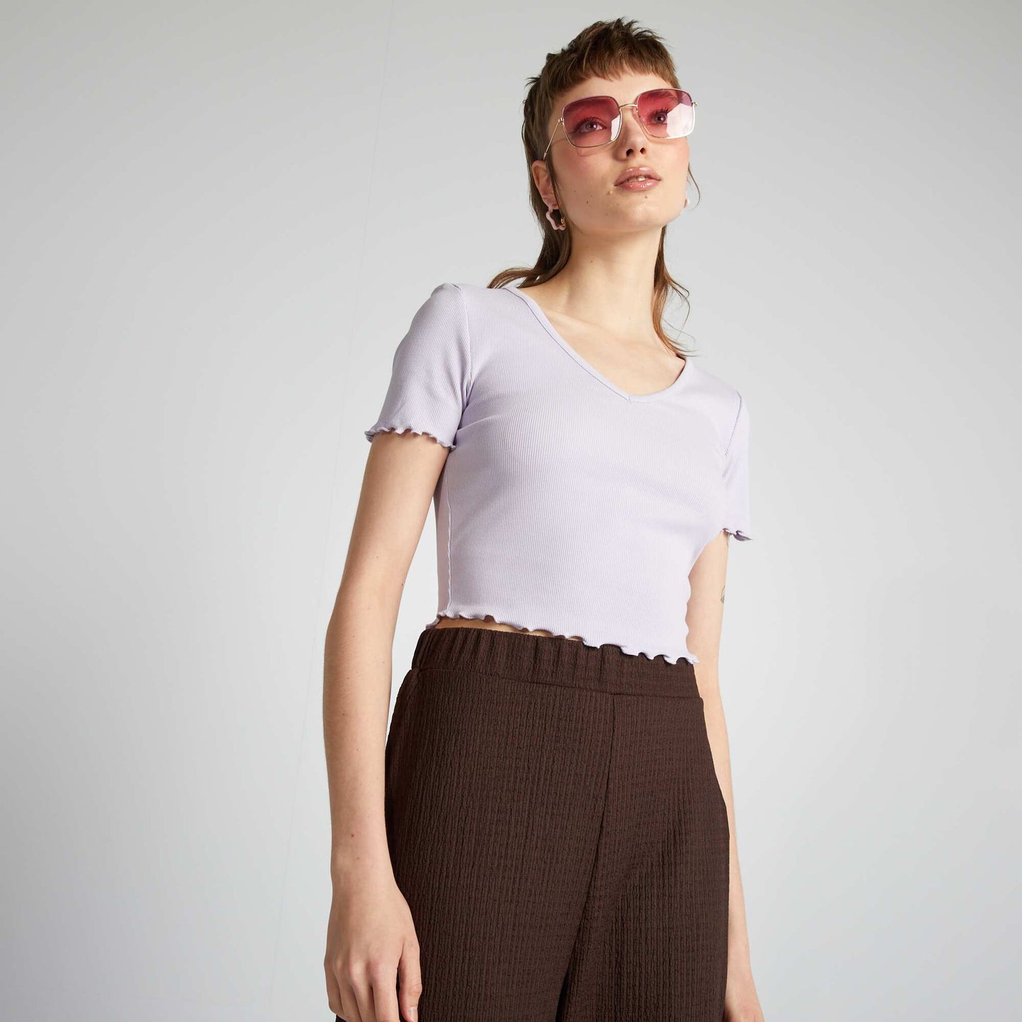 Crop top with scalloped edging PINK