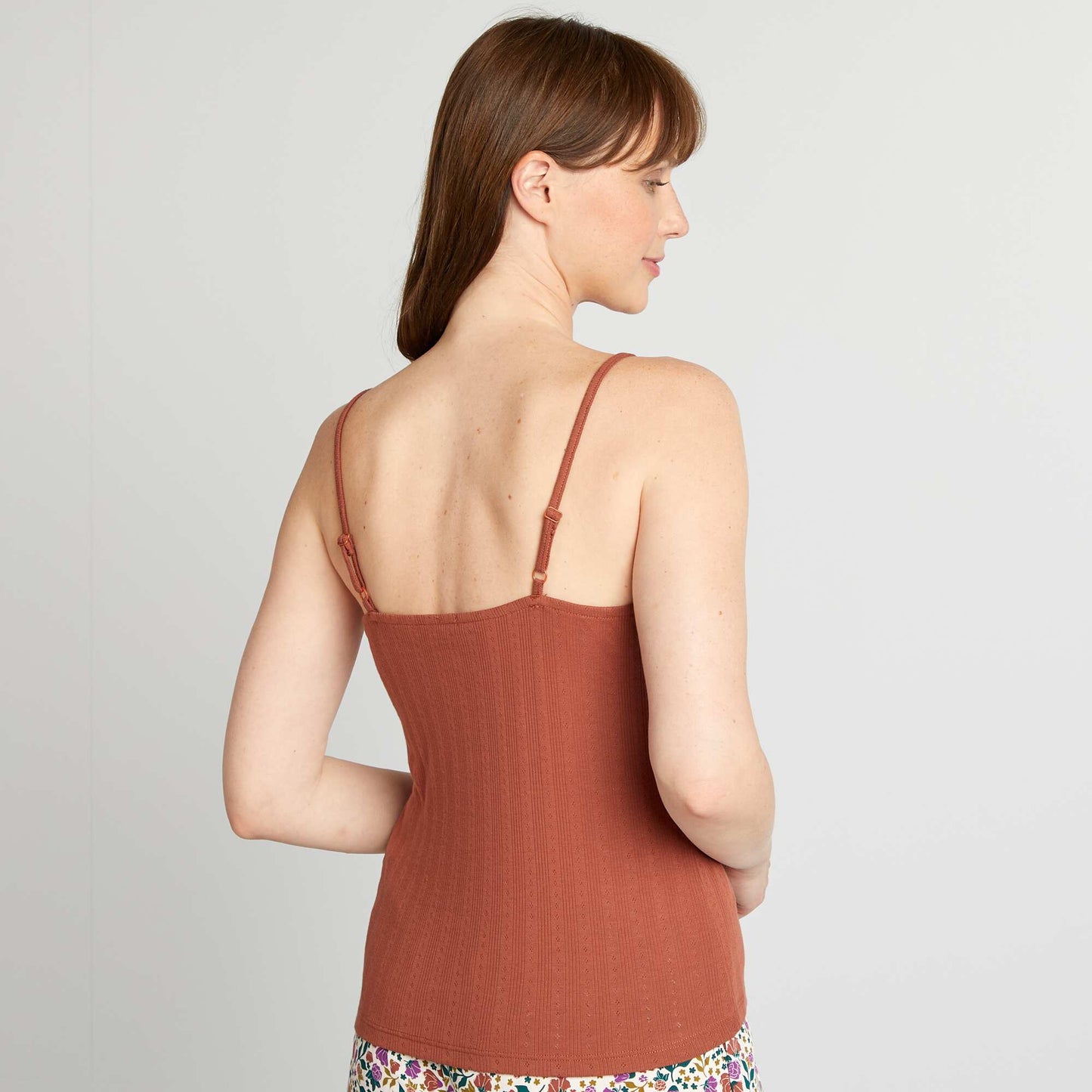 Pointelle knit pyjama vest top BROWN