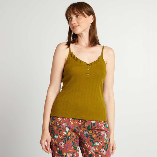 Pointelle knit pyjama vest top GREEN