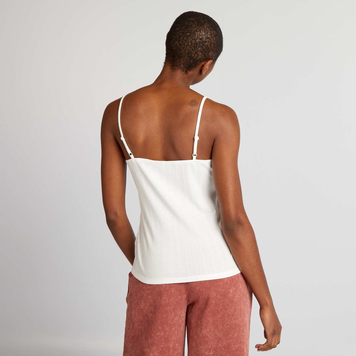 Pointelle knit pyjama vest top WHITE