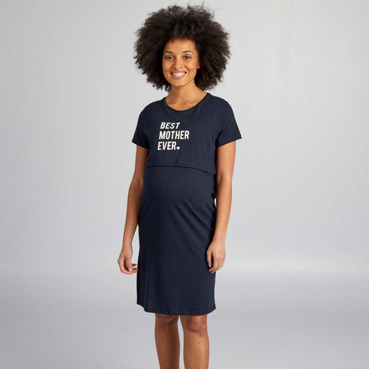 Nursing nightshirt with lettering BLUE