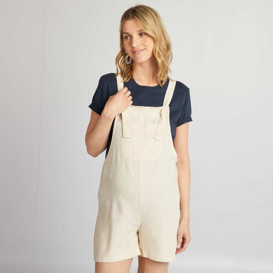 Linen blend maternity dungarees BEIGE