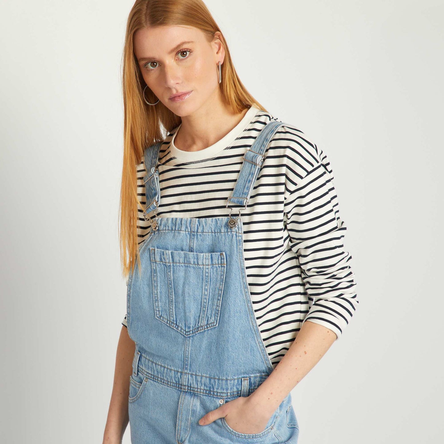 Wide-leg denim dungarees BLUE