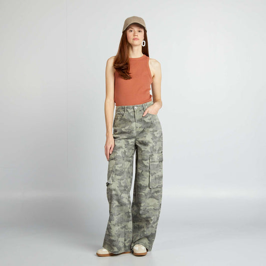 Wide-leg multi-pocket jeans KHAKI