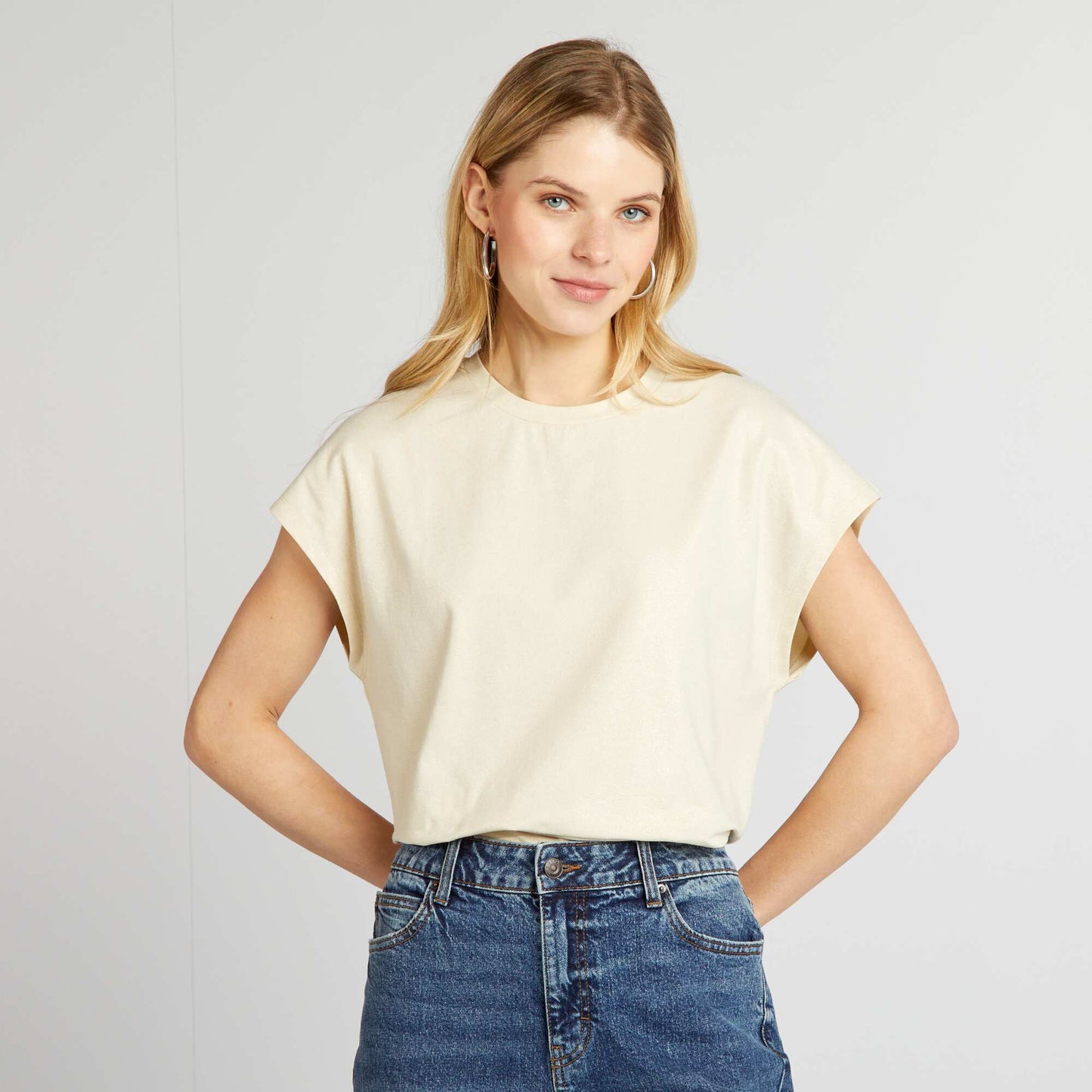 Glittery jersey T-shirt beige