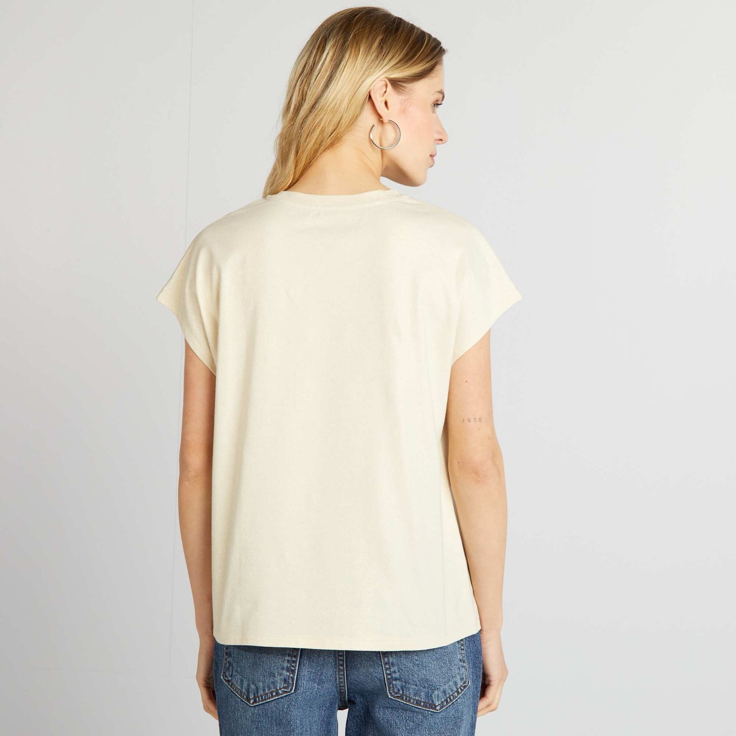 Glittery jersey T-shirt beige