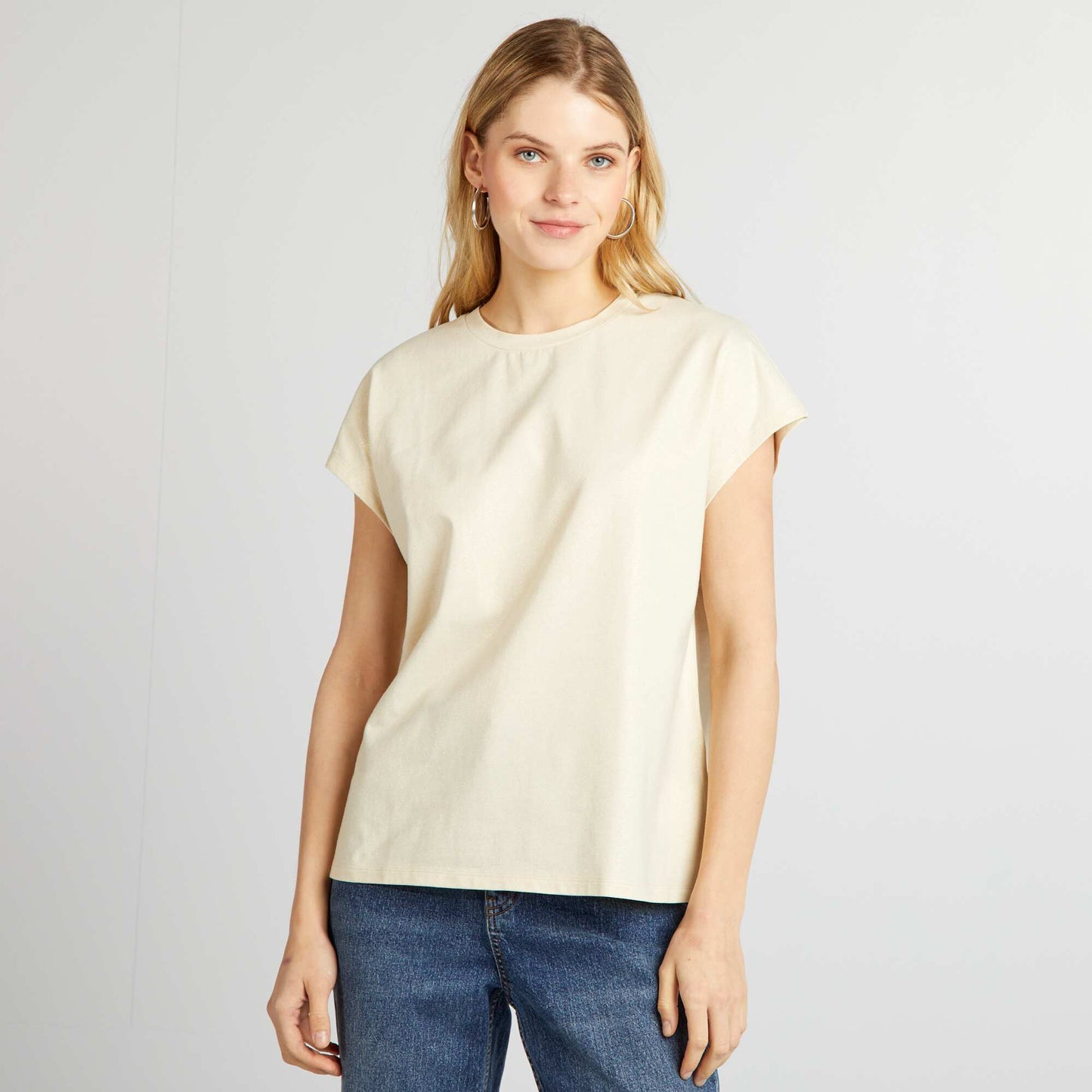 Glittery jersey T-shirt beige