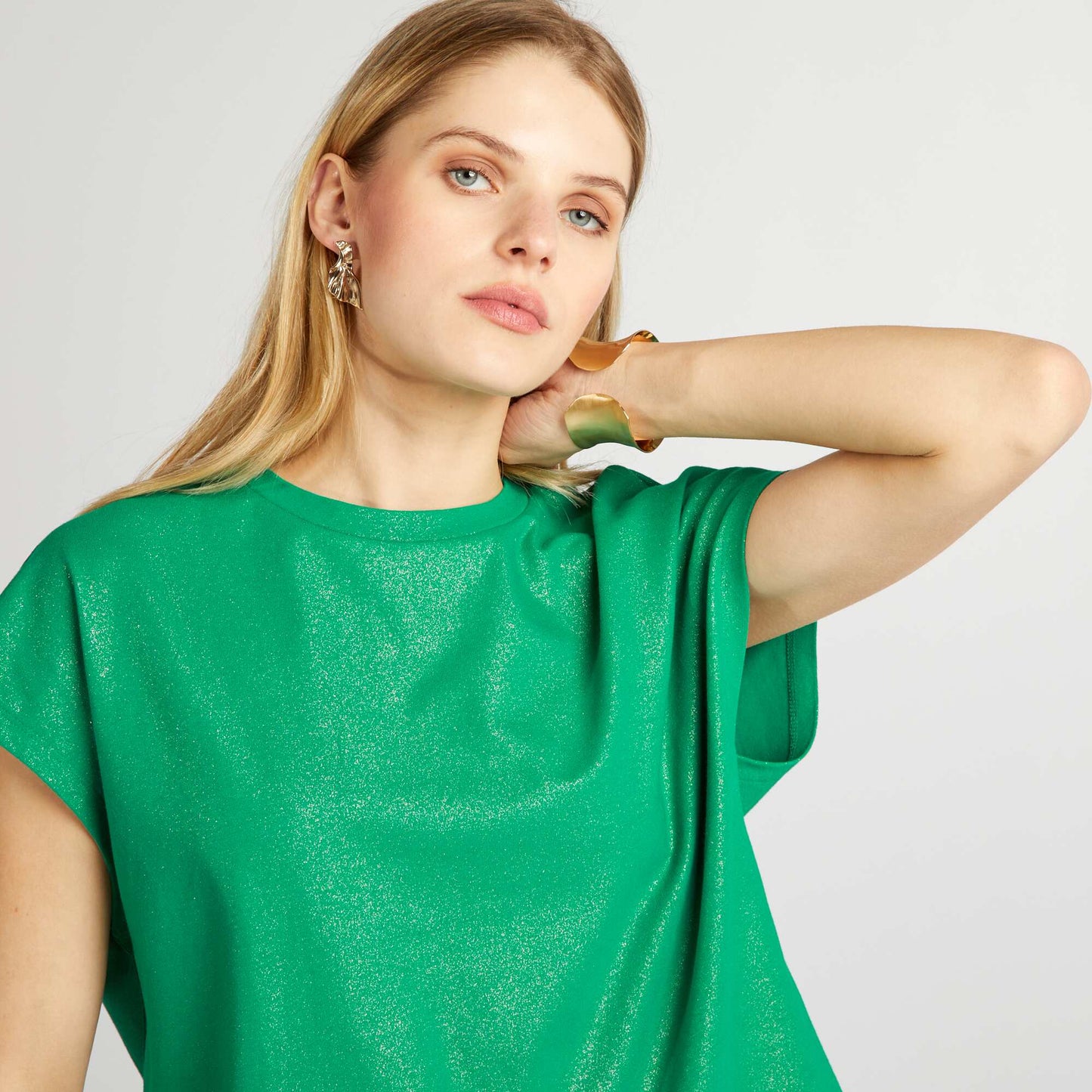 Glittery jersey T-shirt GREEN