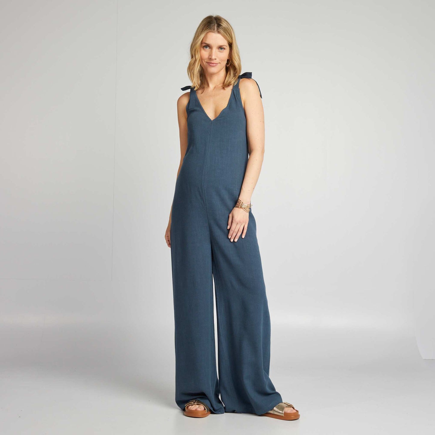 Linen blend maternity jumpsuit BLUE