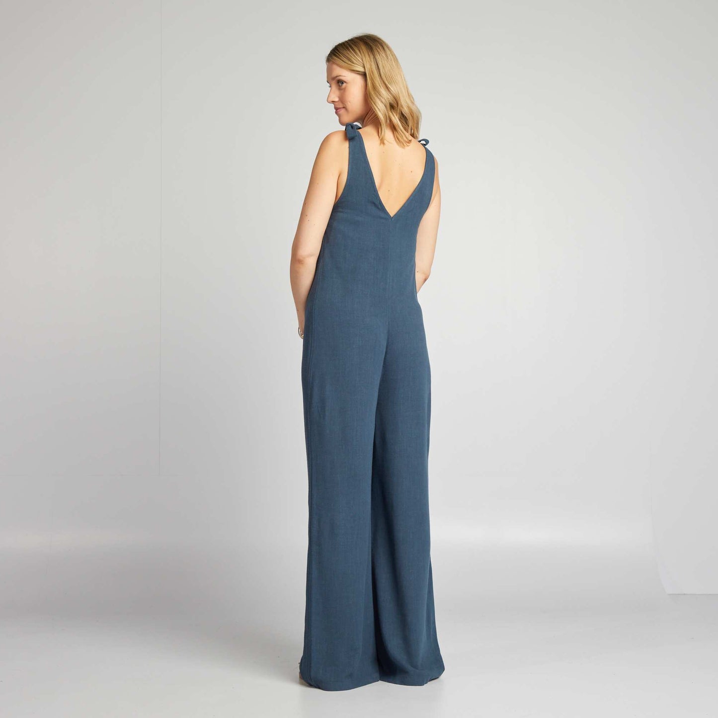 Linen blend maternity jumpsuit BLUE