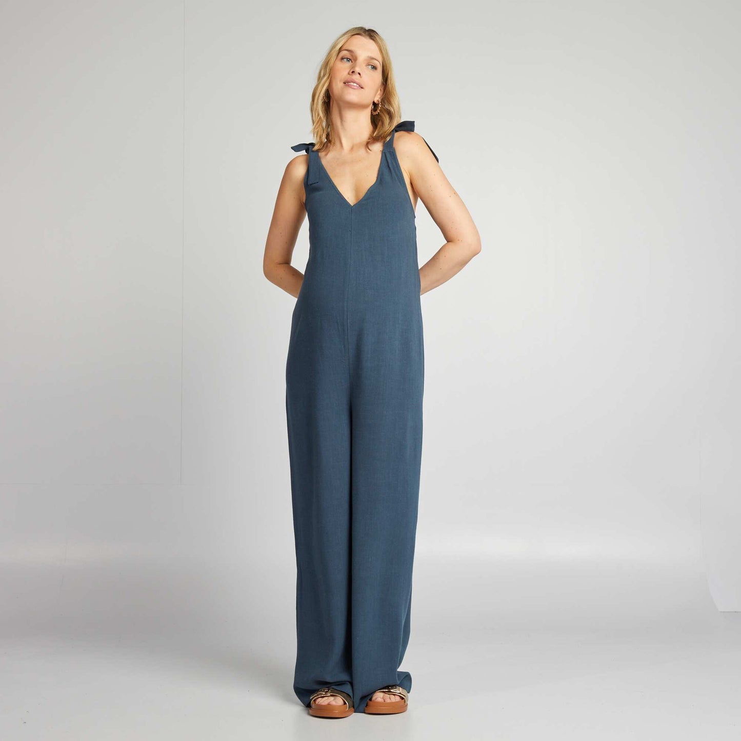 Linen blend maternity jumpsuit BLUE