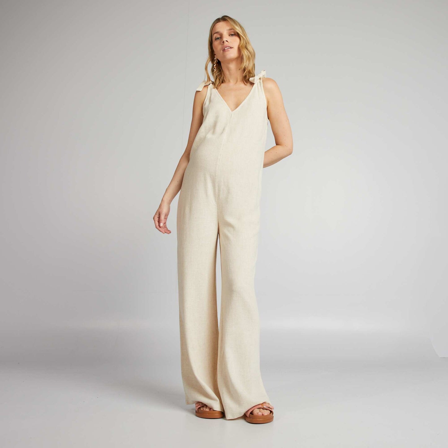 Linen blend maternity jumpsuit BEIGE