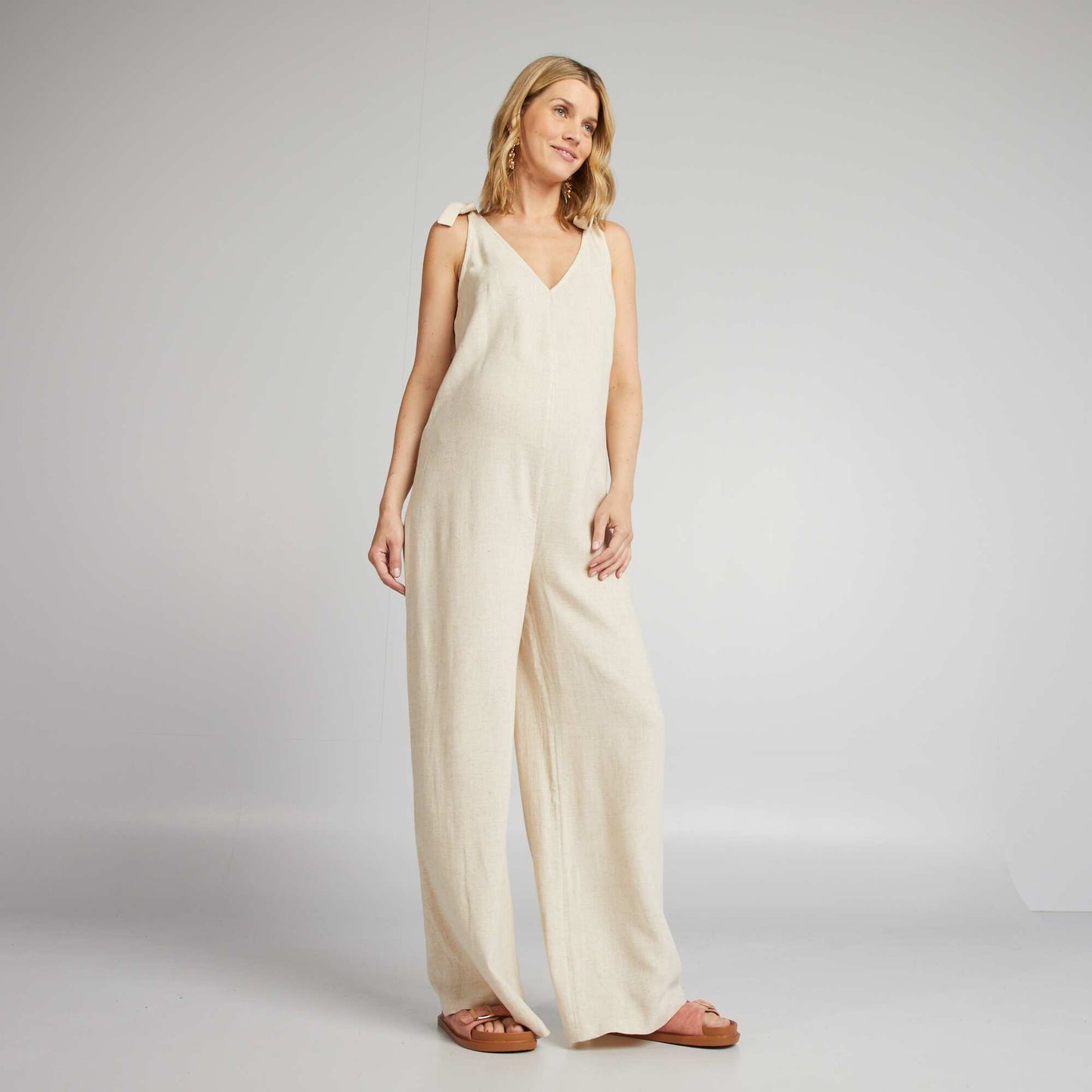 Linen blend maternity jumpsuit BEIGE