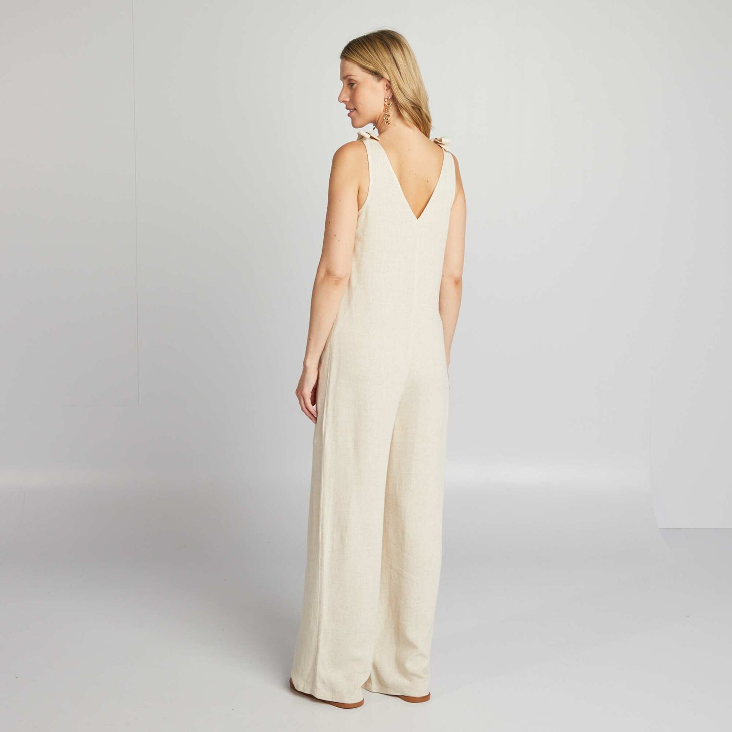 Linen blend maternity jumpsuit BEIGE