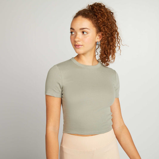 Short-sleeved cropped T-shirt GREEN