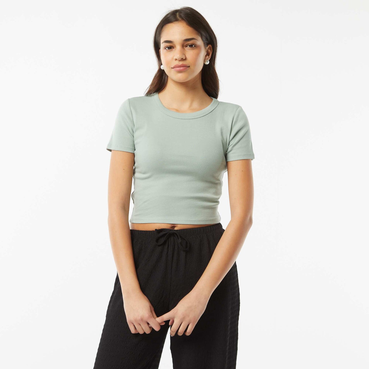 Short-sleeved cropped T-shirt GREEN