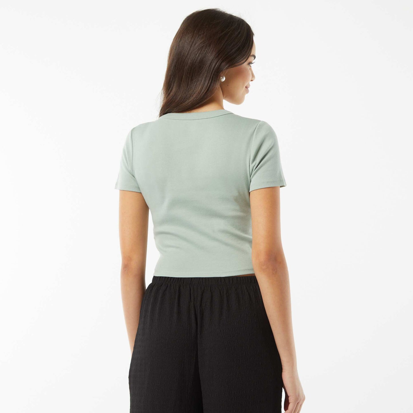 Short-sleeved cropped T-shirt GREEN